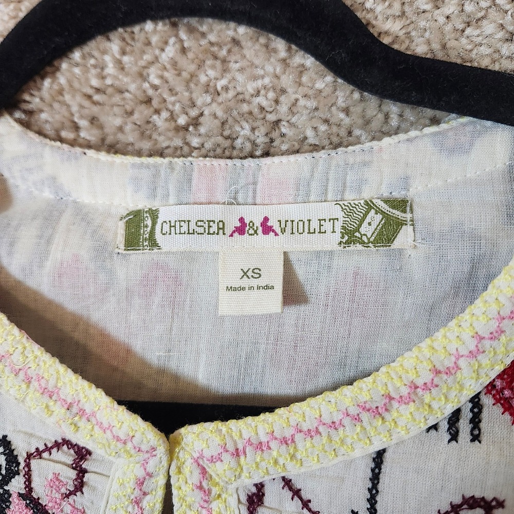 Chelsea & Violet Jacket Embroidered Boho Floral Ivory Pink Red‎ Size XS - Picture 5 of 12
